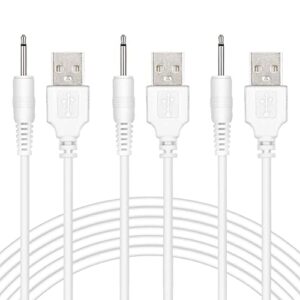 3 pack replacement dc charging cable 2.5mm with fast dc usb charger cable cord adapter technology for universal vibrating wand massagers and toys, 2ft white