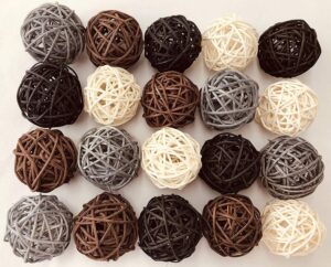 20-pack mixed color wicker rattan balls - decorative orbs natural spheres craft diy, wedding decoration, christmas tree, house ornaments vase filler - 4 colors assorted,45mm,black,grey,brown and white