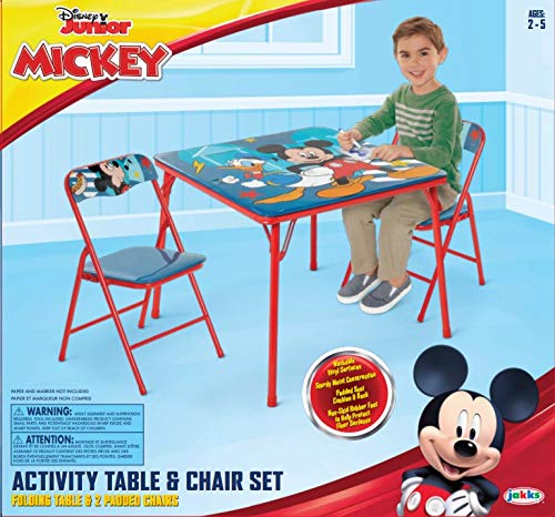 Mickey Mouse Activity Table Sets – Folding Childrens Table & Chair Set – Includes 2 Kid Chairs with Non Skid Rubber Feet & Padded Seats – Sturdy Metal Construction