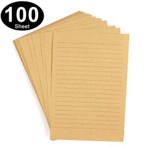 CenterZ 100pcs Vintage Kraft Stationary Paper 8.3 x 11.5 inch, A4 Sheets 120gsm Printable Lined Stationery Writing Letter Papers Bulk Set for Personalized Letters, Creative Poems, Lyrics, Office Notes