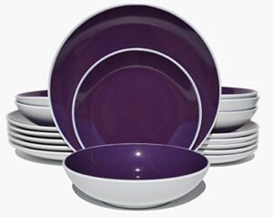 homevss stoneware coupe 18pc dinner set, outside white + inside purple