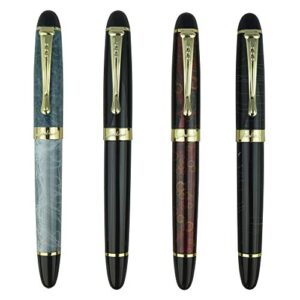 jinhao 4 pcs x450 fountain pen set, 4 colors (blue, black, red, ice cracks), medium nib with ink converter, golden trim, gift case