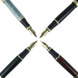 Jinhao 4 PCS X450 Fountain Pen Set, 4 Colors (Blue, Black, Red, Ice Cracks), Medium Nib With Ink Converter, Golden Trim, Gift Case