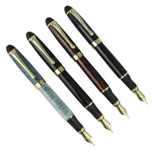 Jinhao 4 PCS X450 Fountain Pen Set, 4 Colors (Blue, Black, Red, Ice Cracks), Medium Nib With Ink Converter, Golden Trim, Gift Case