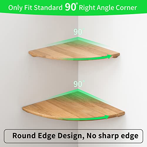 Corner Shelf, 9inch Solid Oak Wood Floating Corner Shelf Wall Mount Round End Floating Speaker Shelf with Wire Hole Display Shelf for Small Plant Photo Frame for Bedroom Kitchen, Living Room