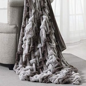 amrapur overseas faux fur reverse to flannel oversized braided throw taupe