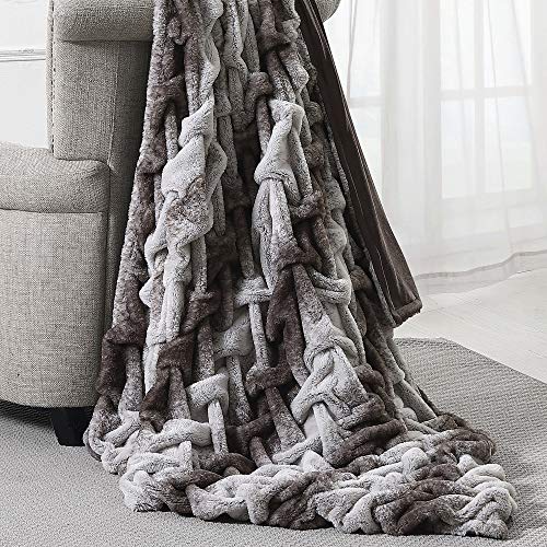 Amrapur Overseas Faux Fur Reverse to Flannel Oversized Braided Throw Taupe