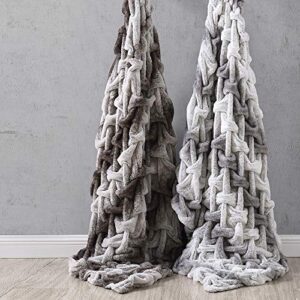 Amrapur Overseas Faux Fur Reverse to Flannel Oversized Braided Throw Taupe