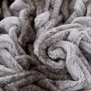 Amrapur Overseas Faux Fur Reverse to Flannel Oversized Braided Throw Taupe