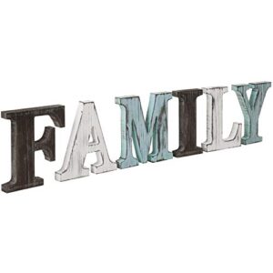 mygift rustic multicolor solid wood freestanding family block cutout letters decorative sign, kitchen farmhouse above cabinet decor