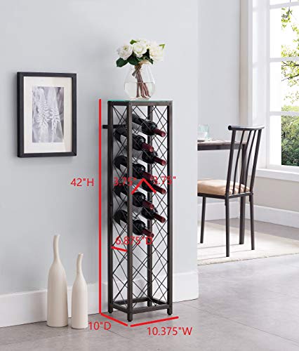 Kings Brand Furniture – Metal with Glass Top Shelf Freestanding Wine Rack Storage Tower - Holds 13 Bottles - Pewter Finish