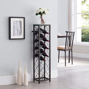 kings brand furniture – metal with glass top shelf freestanding wine rack storage tower - holds 13 bottles - pewter finish