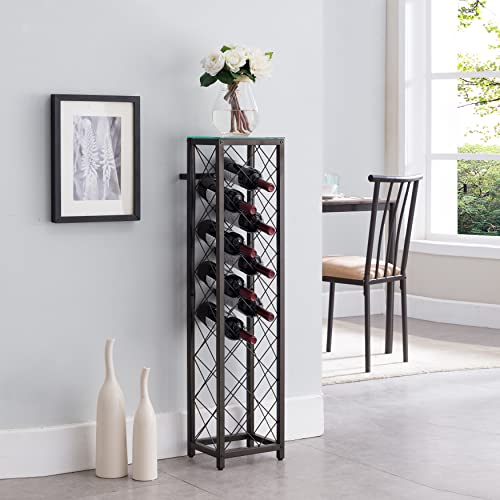 Kings Brand Furniture – Metal with Glass Top Shelf Freestanding Wine Rack Storage Tower - Holds 13 Bottles - Pewter Finish