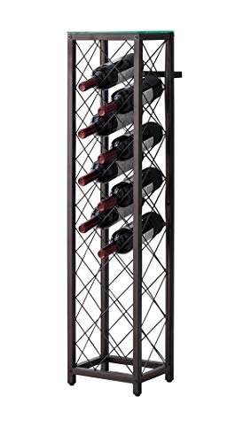 Kings Brand Furniture – Metal with Glass Top Shelf Freestanding Wine Rack Storage Tower - Holds 13 Bottles - Pewter Finish