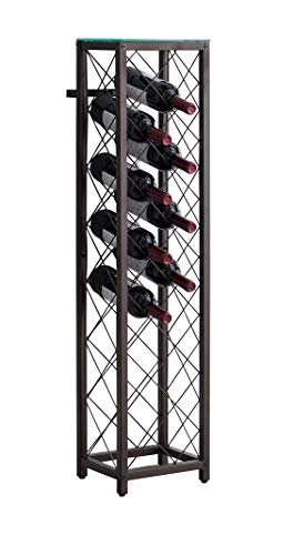 Kings Brand Furniture – Metal with Glass Top Shelf Freestanding Wine Rack Storage Tower - Holds 13 Bottles - Pewter Finish