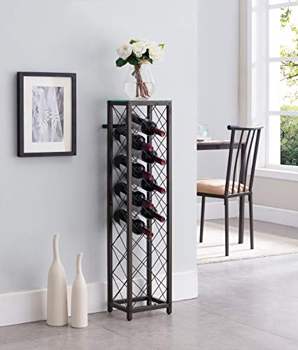 Kings Brand Furniture – Metal with Glass Top Shelf Freestanding Wine Rack Storage Tower - Holds 13 Bottles - Pewter Finish