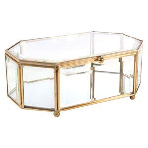 Home Details Octagonal Glass Keepsake Box | Jewelry Organizer | Decorative Accent | Vanity | Table Décor | Wedding Bridal Gift | Jars & Boxes | Gold