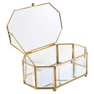 Home Details Octagonal Glass Keepsake Box | Jewelry Organizer | Decorative Accent | Vanity | Table Décor | Wedding Bridal Gift | Jars & Boxes | Gold