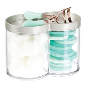 mdesign plastic canister jar organizer set with storage lid - home decor holder for bathroom/restroom vanity countertop, cabinet - holds cotton balls, soap, lumiere collection, clear/matte satin