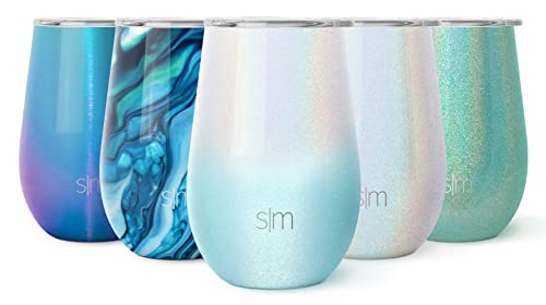 Simple Modern Wine Tumbler with Press-In Lid | Insulated 12oz Stemless Glass Cup or Coffee Mug with Lid Christmas Gifts for Women Men | Spirit Collection | Diamond Turquoise