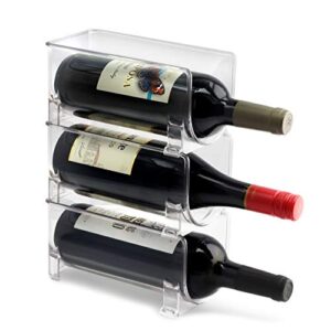eltow stackable plastic wine rack - modular wine bottle organizer - wine holder for fridge - storing champagne and water bottles - for bar, countertop, dining room display, heavy duty, clear (3-pack)