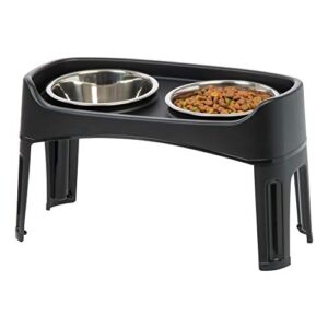 iris usa large elevated pet feeder with attachable legs and 2 stainless steel bowls, for small to large dogs cats with 2 quart bowls and 12"h legs raised pet feeding station, black