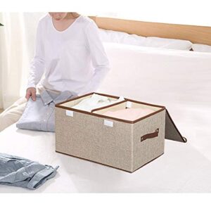 UUJOLY Cube Storage Bins with Lids Storage Box with Lids Linen Fabric Foldable Basket Cubes Organizer Storage Drawer with Lids and Handles for Home, Office, Closet, Bedroom, Nursery, Khaki