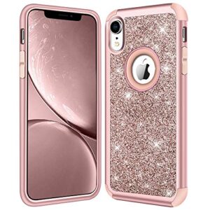 Hython Compatible with iPhone XR Case, Heavy Duty Full-Body Defender Protective Bling Glitter Sparkle Hard Shell Armor Hybrid Shockproof Silicone Rubber Bumper Cover for iPhone XR 6.1-Inch, Rose Gold