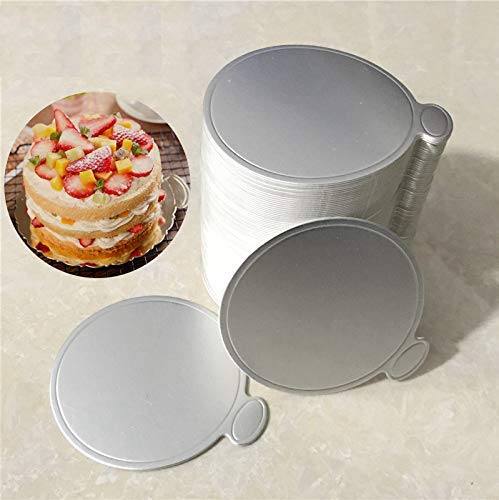 Poitemsic 3.1" Silver Mini Cake Boards Cardboard Cupcake Circles for Mousse Pastries Dessert Displays Tray for Wedding Birthday Party,100-Count