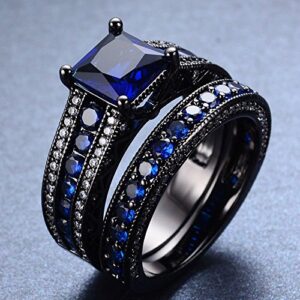 opal jewelry blue sapphire prong set engagement rings black gold filled men/women's size 5-10 (8)