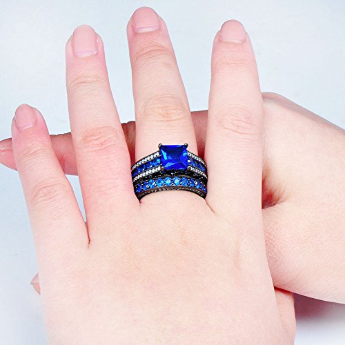 Opal Jewelry Blue Sapphire Prong Set Engagement Rings Black Gold Filled Men/Women's Size 5-10 (8)