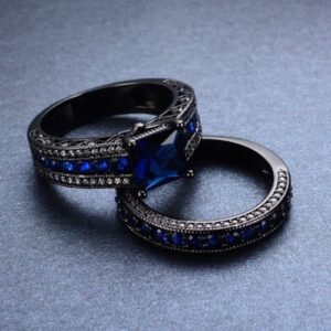 Opal Jewelry Blue Sapphire Prong Set Engagement Rings Black Gold Filled Men/Women's Size 5-10 (8)