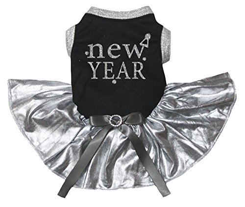 Petitebella New Year Puppy Dog Dress (Black/Silver, XXX-Large)