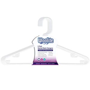 woolite 5 pack swivel neck hangers, good for blouses, pants, dresses, white