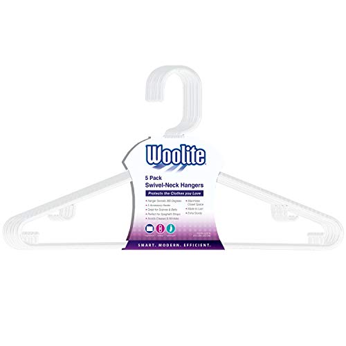 Woolite 5 Pack Swivel Neck Hangers, Good for Blouses, Pants, Dresses, White