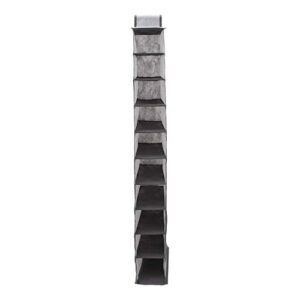 Simplify 10 Shelf Shoe Organizer | Dimensions : 5.91" D x 11.81" W x 47.24" H | Storage Velcro | Foldable | Closet Organization | Grey