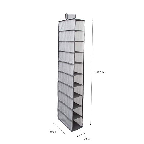 Simplify 10 Shelf Shoe Organizer | Dimensions : 5.91" D x 11.81" W x 47.24" H | Storage Velcro | Foldable | Closet Organization | Grey