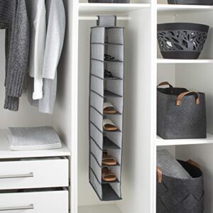 Simplify 10 Shelf Shoe Organizer | Dimensions : 5.91" D x 11.81" W x 47.24" H | Storage Velcro | Foldable | Closet Organization | Grey