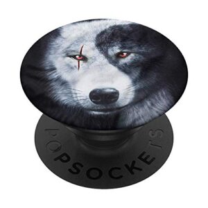 wolf yin yang red eyes popsockets popgrip: swappable grip for phones & tablets