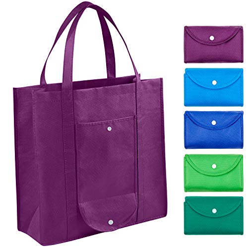 CleverFect Grocery Bags Reusable Foldable for Shopping (set of 5), Foldable Into Pouch, Extra Large & Durable Heavy Duty Shopping Totes, Washable, Long Handles & Eco Friendly Reusable Shopping Bags