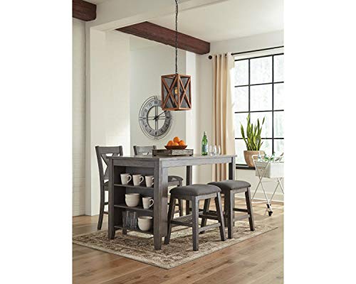 Signature Design by Ashley Caitbrook Rustic Counter Height Dining Table with Storage, Dark Gray