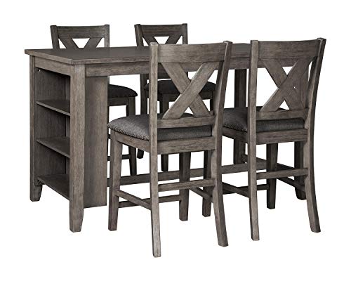 Signature Design by Ashley Caitbrook Rustic Counter Height Dining Table with Storage, Dark Gray