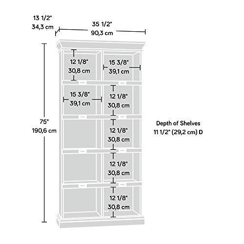 Sauder Barrister Lane Bookcase, L: 35.55" x W: 13.5" x H: 75.04", White Plank