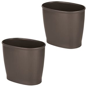 mdesign plastic oval small 2.25 gallon/8.5 liter trash can wastebasket, garbage container bin for bathroom, kitchen, office, dorm - holds waste, refuse, recycling, hyde collection, 2 pack, dark brown