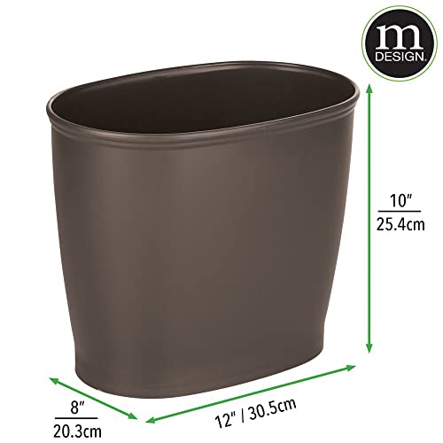 mDesign Plastic Oval Small 2.25 Gallon/8.5 Liter Trash Can Wastebasket, Garbage Container Bin for Bathroom, Kitchen, Office, Dorm - Holds Waste, Refuse, Recycling, Hyde Collection, 2 Pack, Dark Brown