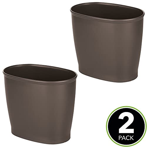 mDesign Plastic Oval Small 2.25 Gallon/8.5 Liter Trash Can Wastebasket, Garbage Container Bin for Bathroom, Kitchen, Office, Dorm - Holds Waste, Refuse, Recycling, Hyde Collection, 2 Pack, Dark Brown