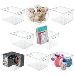 mdesign plastic storage organizer container bin, household organization for cabinet, counter, drawer, cubby, and cupboard, holds clothing, linens, toys, and essentials, ligne collection, 8 pack, clear