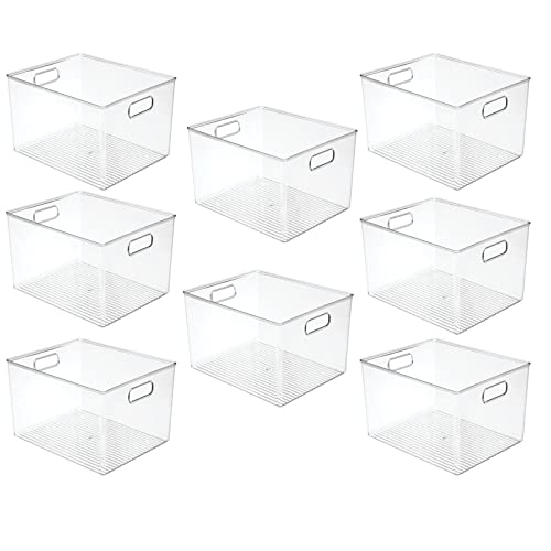 mDesign Plastic Storage Organizer Container Bin, Household Organization for Cabinet, Counter, Drawer, Cubby, and Cupboard, Holds Clothing, Linens, Toys, and Essentials, Ligne Collection, 8 Pack, Clear