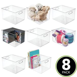 mDesign Plastic Storage Organizer Container Bin, Household Organization for Cabinet, Counter, Drawer, Cubby, and Cupboard, Holds Clothing, Linens, Toys, and Essentials, Ligne Collection, 8 Pack, Clear