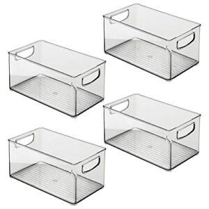 mDesign Plastic Rectangular Drawer Organizer Storage Bin Holder with Handles - for Home Office, Living Room, Kitchen, Bathroom, Bedroom; Desk Drawer - Holds Office Accessories - 4 Pack - Smoke Gray